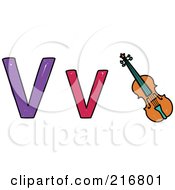 Royalty Free RF Clipart Illustration Of A Childs Sketch Of A Lowercase And Capital Letter V With A Violin