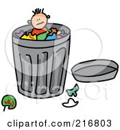 Poster, Art Print Of Childs Sketch Of A Boy In A Trash Can