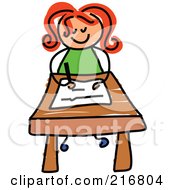 Poster, Art Print Of Childs Sketch Of A Girl Writing At Her Desk