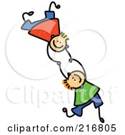 Royalty Free RF Clipart Illustration Of A Childs Sketch Of Two Boys Falling And Holding Hands 1