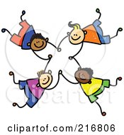 Royalty Free RF Clipart Illustration Of A Childs Sketch Of Four Boys Falling And Holding Hands 1