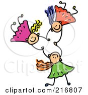 Royalty Free RF Clipart Illustration Of A Childs Sketch Of Three Kids Holding Hands While Falling 5