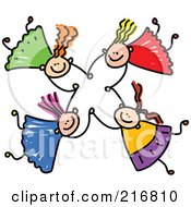 Royalty Free RF Clipart Illustration Of A Childs Sketch Of Four Kids Holding Hands While Falling 4