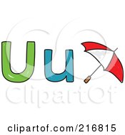 Poster, Art Print Of Childs Sketch Of A Lowercase And Capital Letter U With A Umbrella