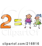 Poster, Art Print Of Childs Sketch Of 2 Equals Two Kids