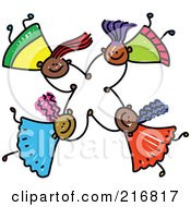Royalty Free RF Clipart Illustration Of A Childs Sketch Of Four Kids Holding Hands While Falling 3