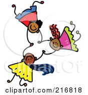 Royalty Free RF Clipart Illustration Of A Childs Sketch Of Three Kids Holding Hands While Falling 1