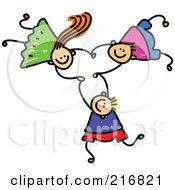 Royalty Free RF Clipart Illustration Of A Childs Sketch Of Three Kids Holding Hands While Falling 2 by Prawny