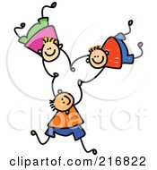 Royalty Free RF Clipart Illustration Of A Childs Sketch Of Three Boys Falling And Holding Hands 3