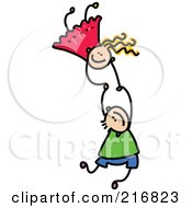 Poster, Art Print Of Childs Sketch Of Two Kids Holding Hands While Falling - 3
