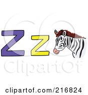 Poster, Art Print Of Childs Sketch Of A Lowercase And Capital Letter Z With A Zebra