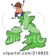 Poster, Art Print Of Childs Sketch Of A Boy On A Uk Map