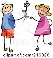 Poster, Art Print Of Childs Sketch Of A Boy Giving A Daisy To A Girl