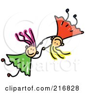 Royalty Free RF Clipart Illustration Of A Childs Sketch Of Two Girls Holding Hands And Falling 3