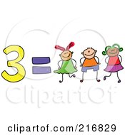 Poster, Art Print Of Childs Sketch Of 3 Equals Three Kids