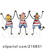 Poster, Art Print Of Childs Sketch Of Three Boys Holding Up Their Hands