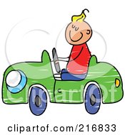 Poster, Art Print Of Childs Sketch Of A Boy Driving A Toy Car