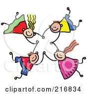 Poster, Art Print Of Childs Sketch Of Four Kids Holding Hands While Falling - 1