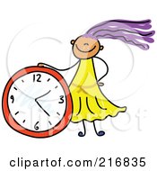 Poster, Art Print Of Childs Sketch Of A Girl With A Clock