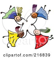 Royalty Free RF Clipart Illustration Of A Childs Sketch Of Four Kids Holding Hands While Falling 2
