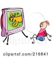 Childs Sketch Of A Boy Watching A Dog Show On Tv