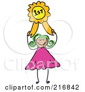 Royalty Free RF Clipart Illustration Of A Childs Sketch Of A Girl Holding A First Place Ribbon by Prawny