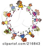 Poster, Art Print Of Childs Sketch Of Boys And Girls In A Circle Holding Hands