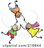Poster, Art Print Of Childs Sketch Of Three Kids Holding Hands While Falling - 6