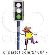 Childs Sketch Of A Boy By A Green Traffic Light