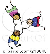 Poster, Art Print Of Childs Sketch Of Three Boys Falling And Holding Hands - 1