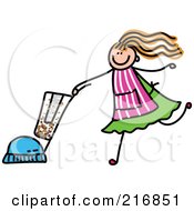 Childs Sketch Of A Girl Vacuuming