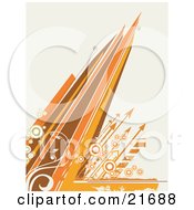 Clipart Picture Illustration Of Orange Arrows With Circles Nad Vines Pointing Upwards With Lines Over An Off White Background