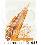 Poster, Art Print Of Orange Arrows With Circles Nad Vines Pointing Upwards With Lines Over An Off White Background