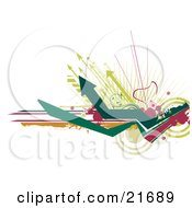 Nature Clipart Picture Illustration Of Green Arrows And Circles With Pink Splatters Over A White Background by OnFocusMedia