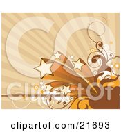 Poster, Art Print Of Five Shooting Stars With Speed Trails With Circles And Vines Over A Tan Background