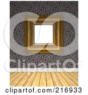 Wood Floor With A Wall Of Gray Spirals And A Blank Frame