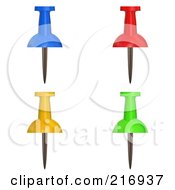Poster, Art Print Of Digital Collage Of Blue Red Yellow And Green Thumb Tack Pins