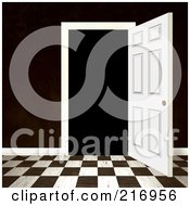 Open Doorway With A Dark Brown Wall And Checkered Floor