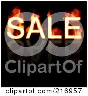 Poster, Art Print Of Flaming Sale Word On Reflective Black