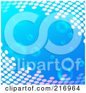 Poster, Art Print Of Blue Background With Floating Bubbles And Halftone Corners