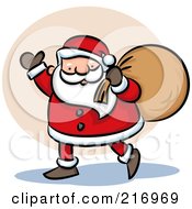 Poster, Art Print Of Cartoon Santa Walking And Waving With His Bag