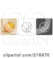 Poster, Art Print Of Digital Collage Of Three Basketball Icons In Color Sketch Style And Black And White