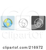 Poster, Art Print Of Digital Collage Of Three Globe Icons In Color Sketch Style And Black And White