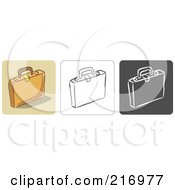 Poster, Art Print Of Digital Collage Of Three Briefcase Icons In Color Sketch Style And Black And White