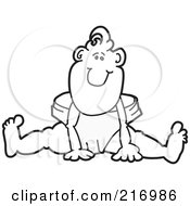 Royalty Free RF Clipart Illustration Of A Happy Outlined Baby Sitting In A Large Diaper