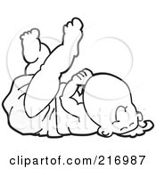 Royalty Free RF Clipart Illustration Of A Happy Outlined Baby In A Diaper Resting On His Back by Mascot Junction