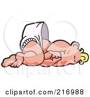 Poster, Art Print Of Happy Blond Baby In A Diaper Sucking His Thumb And Laying Down