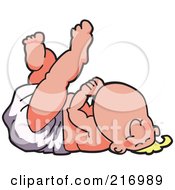 Royalty Free RF Clipart Illustration Of A Happy Blond Baby In A Diaper Resting On His Back by Mascot Junction