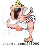 Poster, Art Print Of Happy Blond Baby In A Diaper Learning To Walk
