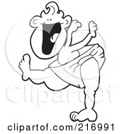 Royalty Free RF Clipart Illustration Of A Happy Outlined Baby In A Diaper Learning To Walk